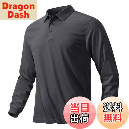 【送料無料】[KEFITEVD] ゴルフ ポロシャツ 長袖 メンズ 吸汗速乾 ワークシャツ ストレッチ ビジネス トップス ゆったり 無地 ドライ 仕事着 かっこいい ダークグレー 2XL