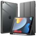 JETech iPad 10.2インチ ケース(第9/8/7世代、2021/2020/2019モデル用) Pencil収納可能 透明バックカバー 薄型 スタンド 衝撃吸収 タブレットカバー オートウェイク/スリープ機能 (ダークグレー)(2)