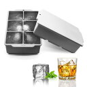 YOUSHY製氷皿 食品級シリコン製 蓋付き 氷作る容器 アイスキューブ 製氷器 大きい氷 四角型5cm アイストレー (グレー 2点セット)