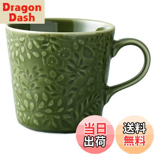 【送料無料】NARUMI(ナルミ) マグカップ アンナ・エミリア 350cc フォレストグリーン 花柄 かわいい レリーフ 大きめ 電子レンジ オーブン 食洗器対応 日本製 ギフト箱入り 41790-6397