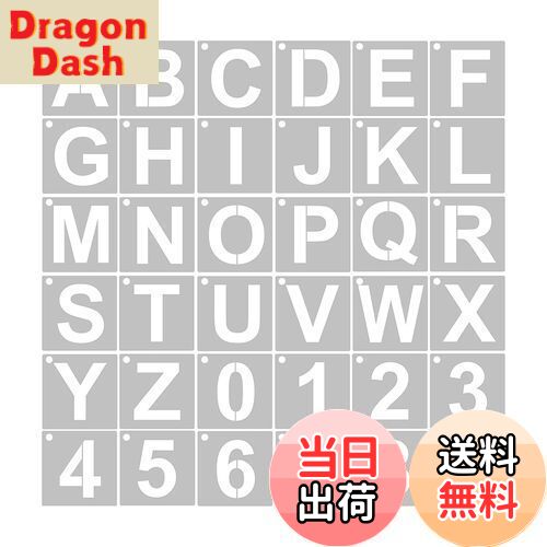 【送料無料】YFFSFDC ステンシルシート (10×10cm)角文字レターアルファベット数字製図看板の作成 描画テンプレート大文字A-Zと0-9 DIY絵画塗...