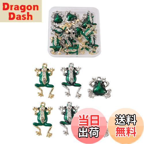 【送料無料】Beadthoven 蛙チャーム 18個/箱 グリーン 緑 カエル 合金エナメルペンダント ラインストーン付き かわいい 動物 アニマル チャームパ...