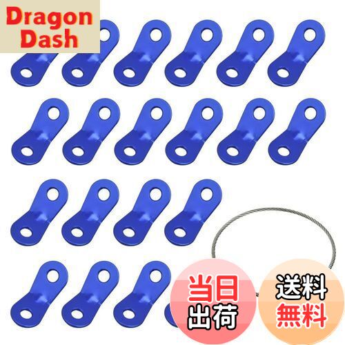 【送料無料】XSAJU ロープテンショナー アルミニウム 自在金具 5mmまで対応 テント ロープストッパー 20個セット ワイヤーホルダー付き (ブルー)