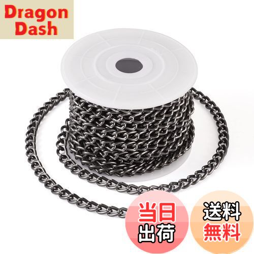 【送料無料】Beadthoven 約5m/巻 幅5mm ブラック アルミチェーン 喜平チェーン 溶接なし リンクチェーン ケーブルチェーン アクセサリー用チェーン DIY ハンドメイド ネックレス ブレスレット ジュエリーの製作用 手芸素材 手作り材料 クラフト用品 スプール付き