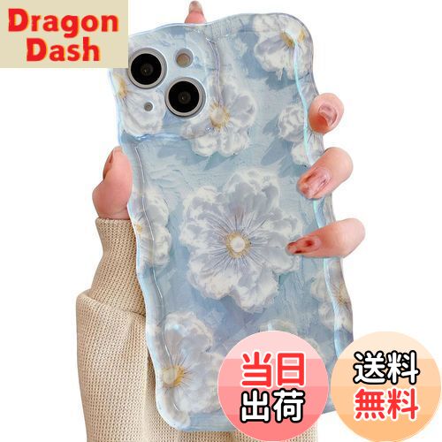 【送料無料】QLTYPRI iPhone 12ケースTPUカバー おしゃれ 韓国 可愛い 花柄 ウェーブ 薄型 軽量 耐衝撃 スマホケース ワイヤレス充電対応 ストラップホール付き アイフォン12 ケース 6.1インチ 対応 - ライトブルー