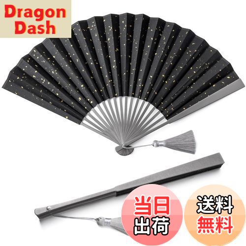 楽天DragonDash楽天市場店【送料無料】[FEGVE] チタン ブラック 扇子 メンズ 折りたたみ式 紳士用 着物 和装小物 浴衣用 花火大会 お祭り 猛暑対策用 太極拳カンフー用 （6寸（扇面：布））
