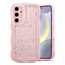 QLTYPRI Galaxy S24 ケース クリア TPU カバー ウェーブ おしゃれ 韓国 可愛い ウェーブ グリッター 透明 薄型 軽量 耐衝撃 滑り止め (SC-51E / SCG25) スマホケース ワイヤレス充電対応 ストラップホール付き ギャラクシーS24 ケース 6.2インチ 対応 - ピンク
