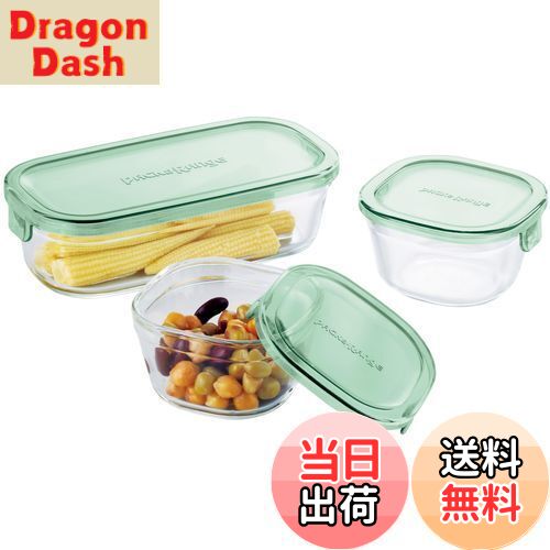 【送料無料】iwaki(イワキ) 耐熱ガラス 保存容器 グリーン 3個セット パック&レンジ PS-PRN-3G2