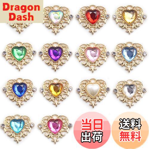 【送料無料】[BTtime] ビジューパーツ 台座つき 16個セット ビジュー ハート パーツ センターパーツ セット ストーン チャーム パーツ ジュエル デコ素材 ブローチ アクセサリーパーツ DIY製作キット ゴスロリ/ロリータ アクセント 貼り付け エレガント 豪華 ビジューキラキ