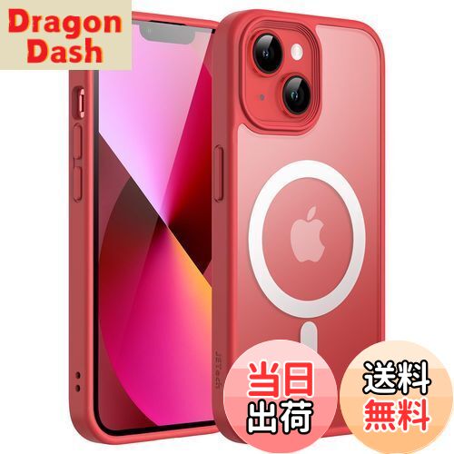 【送料無料】JETech iPhone 13 6.1インチ用 マグネット ケース MagSafeに対応 半透明のマット背面 薄型 耐衝撃 カバー (レッド)