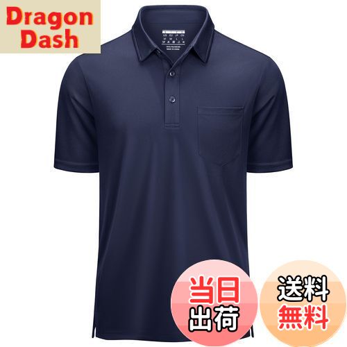 【送料無料】[KEFITEVD] ポロシャツ メンズ 半袖 ポケット付き 速乾tシャツ ドライポロシャツ 大きいサイズ 薄手 カットソー ストレッチ ゴルフウエア 夏服 ネイビー 2XL