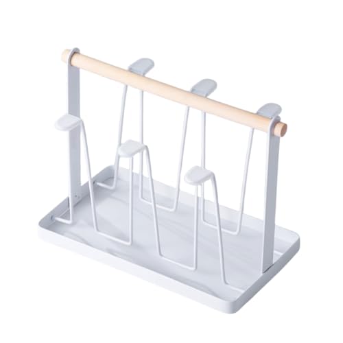 【送料無料】Riblind グラススタンド コップホルダー 6個掛け 水切りラック 木製ハンドル付 北欧風 シ..