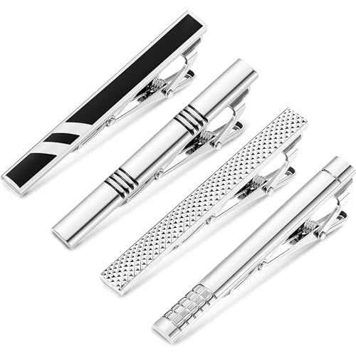 【送料無料】Jstyle 4点 ネクタイ タイピン クリップ メンズ ユニーク ボーイフレンド プレゼント ブラック ゴールド ダークブルー シルバー タイクリップ タイバー セット 父の日 ギフト レギュラー ネクタイ