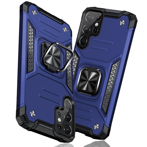 【送料無料】Samsung Galaxy S24 Ultra 用ケース リング 衝撃吸収 耐衝撃 TPU+PCバンパー 二重構造 米軍MIL規格 全面保護カバー 滑り防止 車載ホルダー対応 擦り傷防止 滑り止め 軽量 薄型 ギャラクシー S24ウルトラ カバー 指紋防止 耐久 おしゃれ 人気 携帯カバー 青