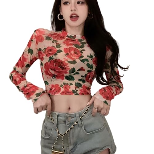 【送料無料】[KOEKOI] シアー トップス シースルー レディース ブラウス ショート丈 tシャツ 長袖 カッ..