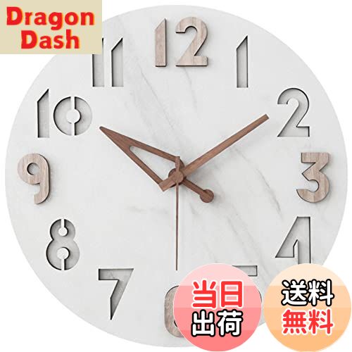 【送料無料】Danmukeji 壁掛け時計おしゃれ 北欧 静音掛け時計 丸い 天然木 白い石のパターンパネル無..