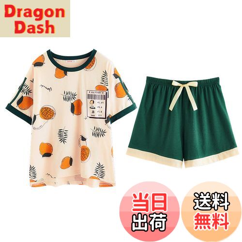 【送料無料】[Unifizz] パジャマ レディース 夏 綿 半袖 かわいい ルームウェア Tシャツ ショートパンツ 2点セット 春 薄手 快適 柔らか 吸汗 通気 ゆったり ルーズ 韓国風 部屋着 寝間着 女の子 女性 色：#01_グリーン、サイズ：L