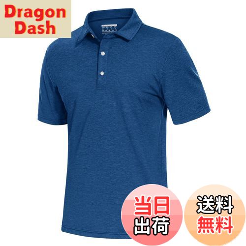 【送料無料】[TACVASEN] ポロシャツ メンズ 半袖 吸汗速乾 通気性 ゴルフウェア ストレッチ ボタン付 通勤 ランニング 襟付き 無地 スポーツ カジュアル ポリエステル 色：ミディアムブルー、サイズ：XL