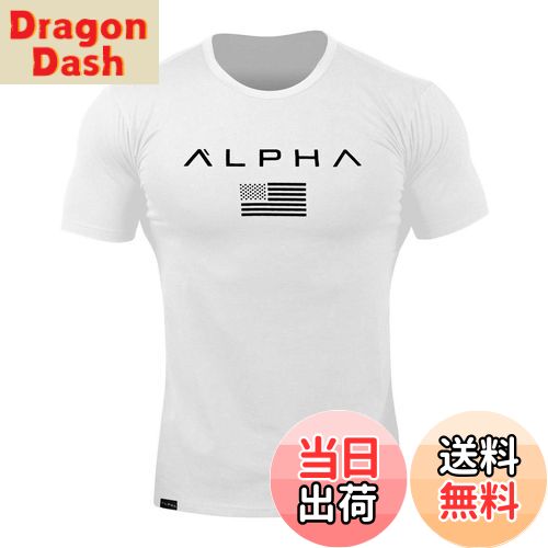【送料無料】[SHANLIANG] ジムtシャツ ストレッチ 半袖 細身 フィットネス トレーニング 筋トレ スポーツ おしゃれ メンズ 速乾性 吸汗 カジュアル アクティブ Tシャツ ウェア メンズ tシャツ 色：ホワイト、サイズ：M