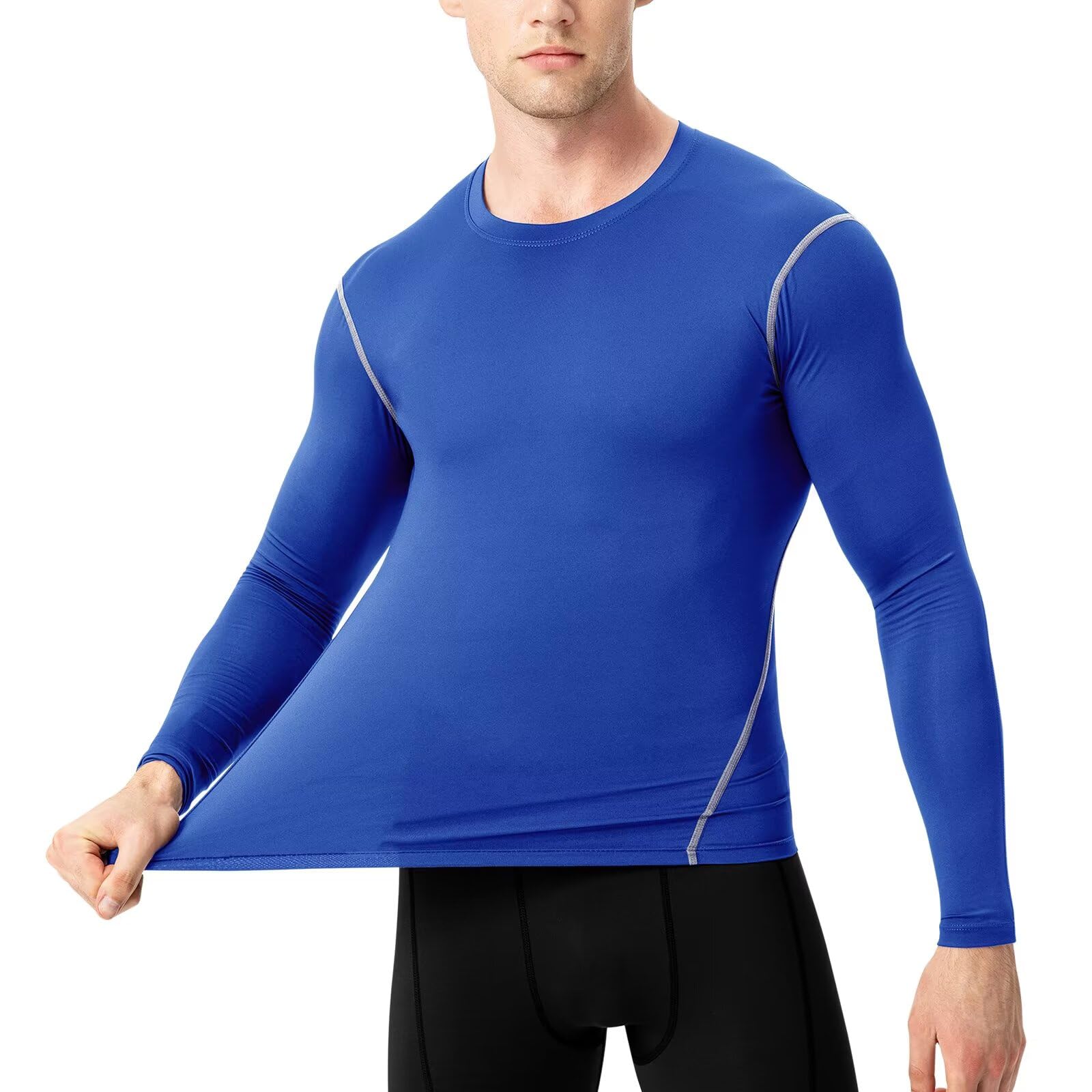 【送料無料】[Rovidorx] コンプレッションウェア メンズ 長袖 アンダーシャツ コンプレッションインナー スポーツ インナー 加圧シャツ 冷感インナー アンダーウェア 吸汗速乾 色：ブルー、サイズ：S