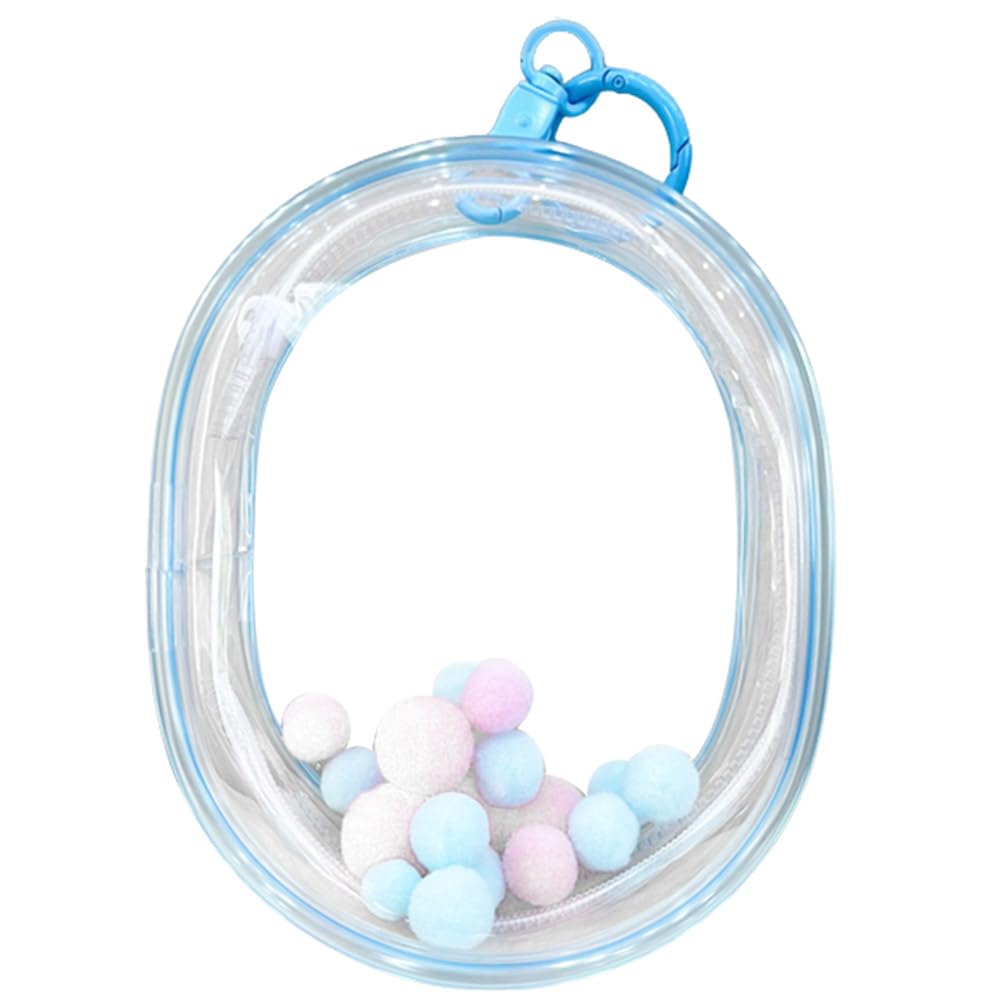 【送料無料】YUYAKESHI ケース 痛バック 防塵 ぬいポーチ 外出 人形用 ぬいぐるみ用 透明 クリアバッグ OB11用 ポンポンボール付 キーリング付 13*10*5cm 色：ブルー、サイズ：10*5*13cm