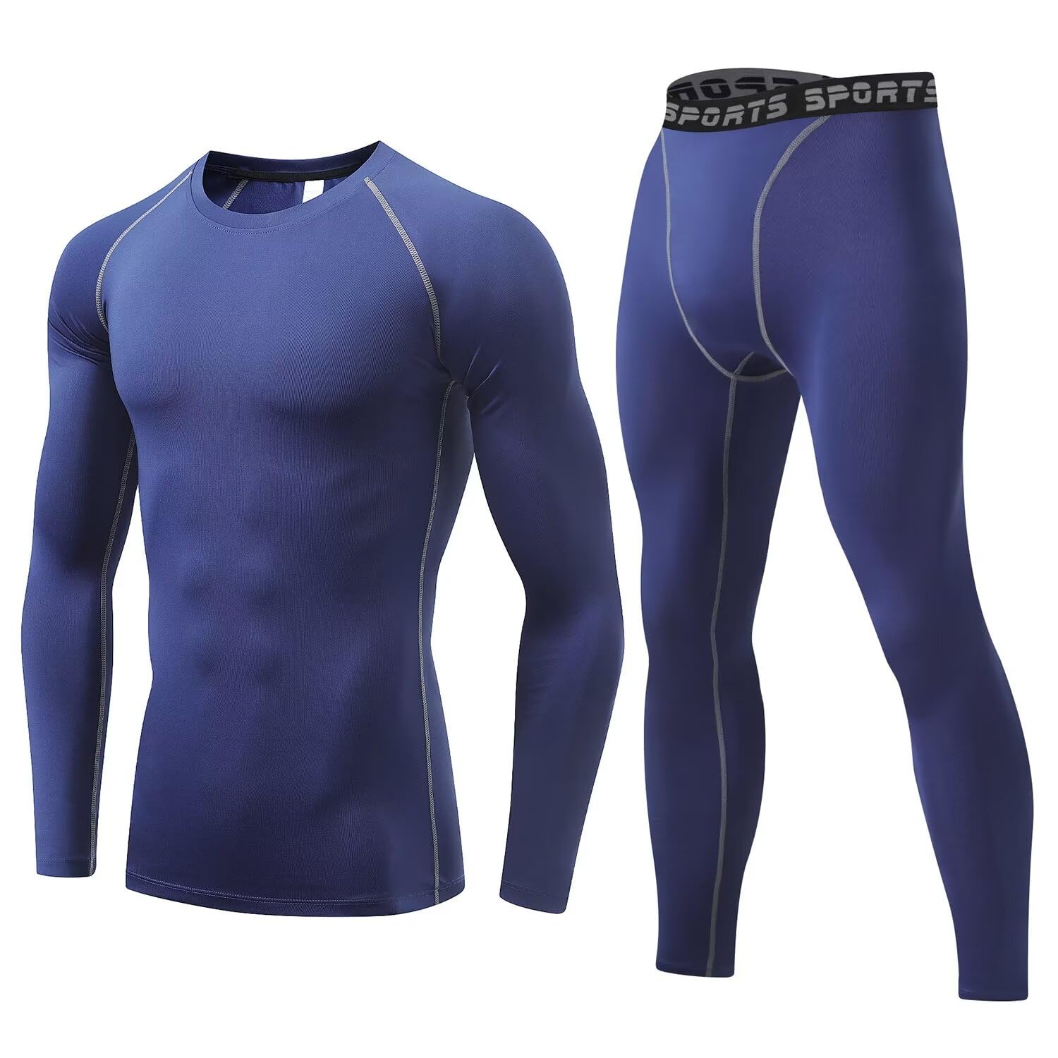 【送料無料】[THREEGUN] スポーツインナー メンズ 上下セット スポーツタイツ 長袖 アンダーシャツ 冷感/速乾 コンプレッション トレーニングウェア 色：323+3333ネイビー、サイズ：L