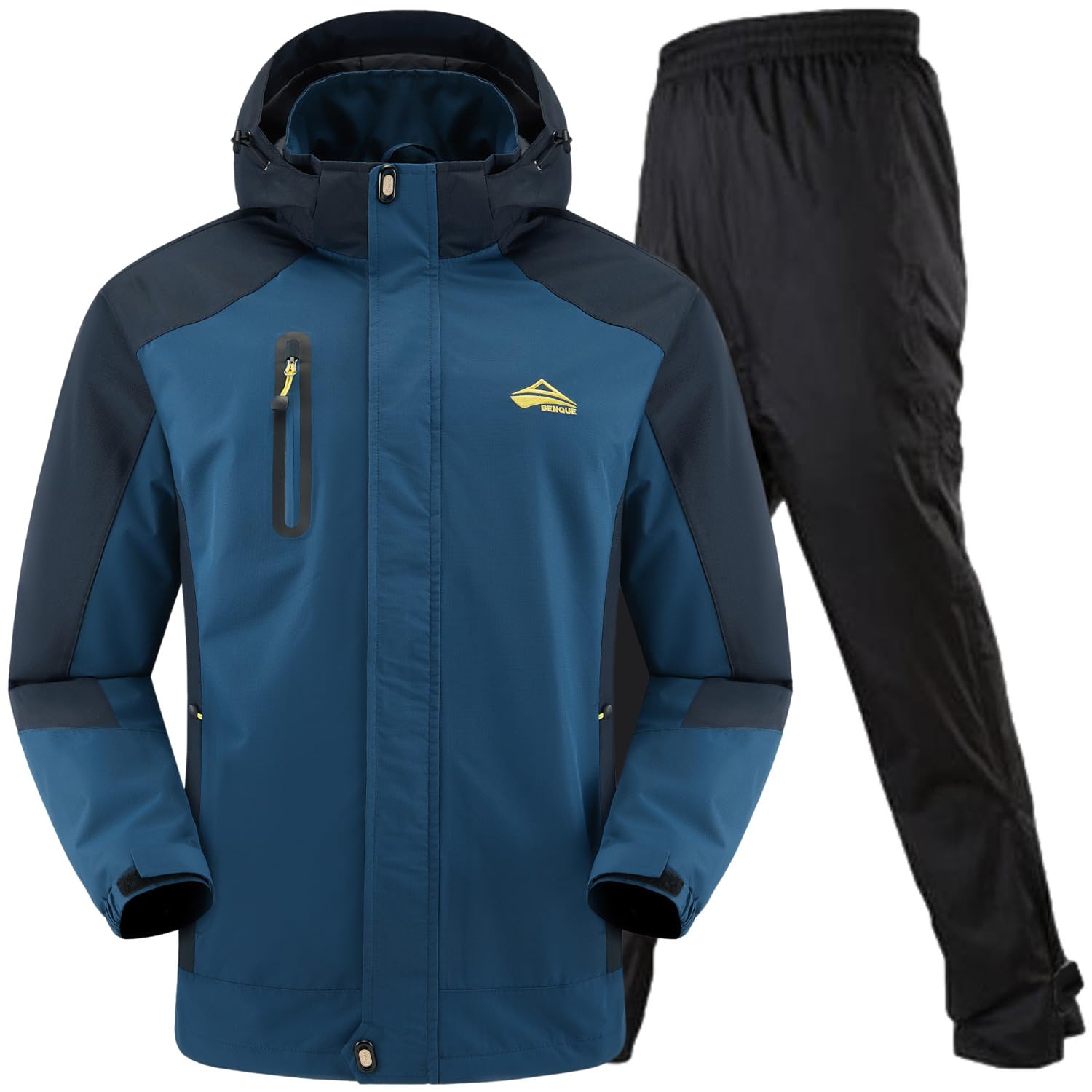 【送料無料】[ベンケ] 【大雨でも快適】 レインウェア 登山 上下 メンズ アウトドアジャケット 防水 レインパンツ 【耐水圧 15,000mmx透湿度10,000g/平米】 雨具 釣り 【高性能TPUラミネート採用】 撥水 ウェア 【選べる2 色：1.ネイビー (防水レインパンツ)、サイズ：XL