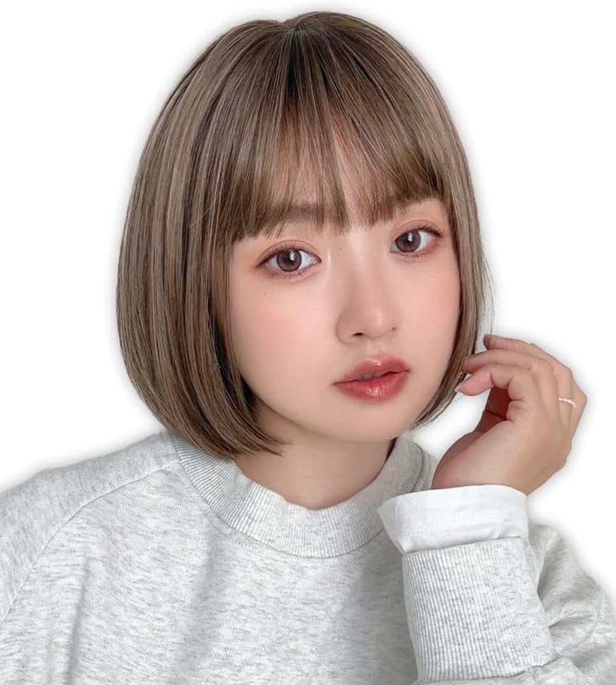 【送料無料】[ブライトララ] 医療用ウィッグ ミディアム ウィッグ 自然 人毛ミックス レイヤーカット 医療用 ミディ フルウィッグ 色：ボブ_RDAアッシュベージュグラデ、サイズ：S