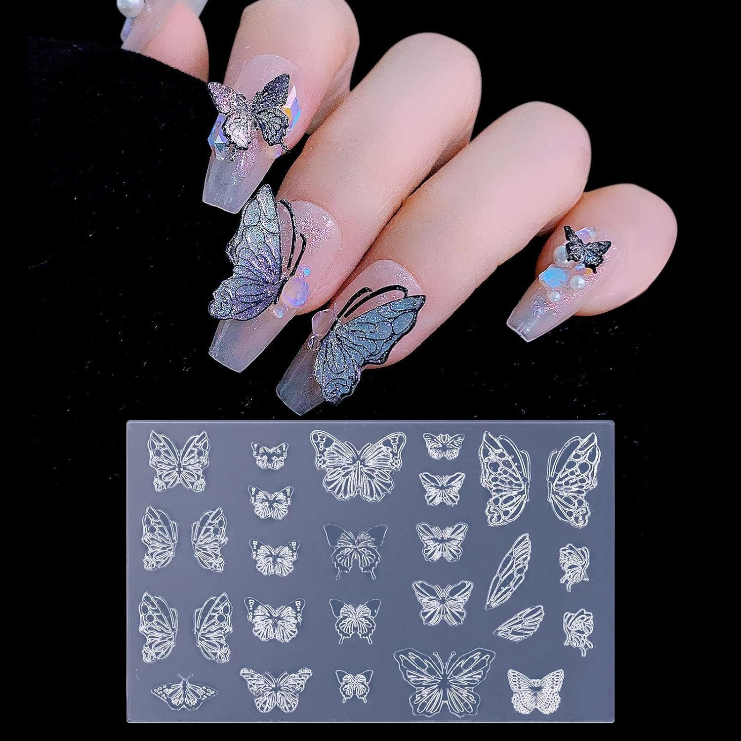 【送料無料】ネイルアートモールド 3Dの蝶エンボスネイルスタンピングステンシル 蝶ネイル シリコンモ..