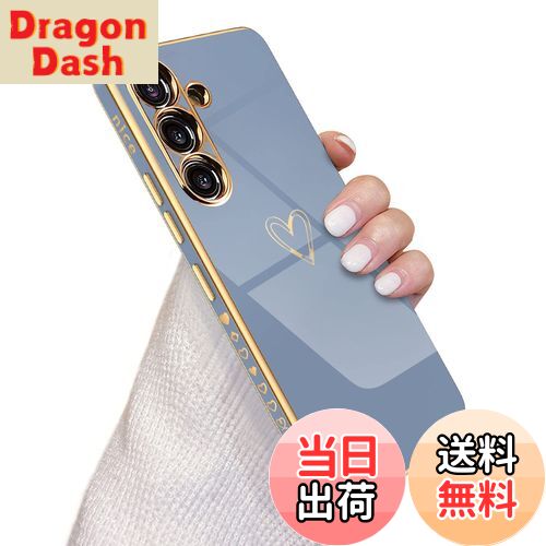 【送料無料】QLTYPRI Samsung Galaxy A54 5G ケース SC-53D/SCG21 ケース かわいい メッキラブハートソフト TPU カバー 女性 人気 軽量 スマホケース レンズ保護 落下防止 カバー ワイヤレス充電対応 携帯電話ケースギャラクシーA54用カバー - グレーブルー