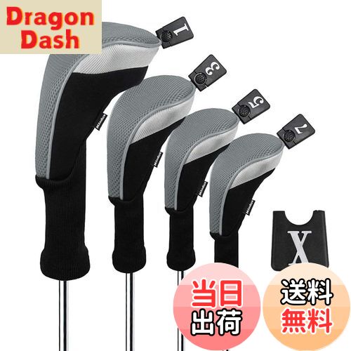 【送料無料】Andux ゴルフクラブヘッドカバー ゴルフウッドドライバー ヘッドカバー 4個セット 460cc対応 MT/MG30 (グレー)