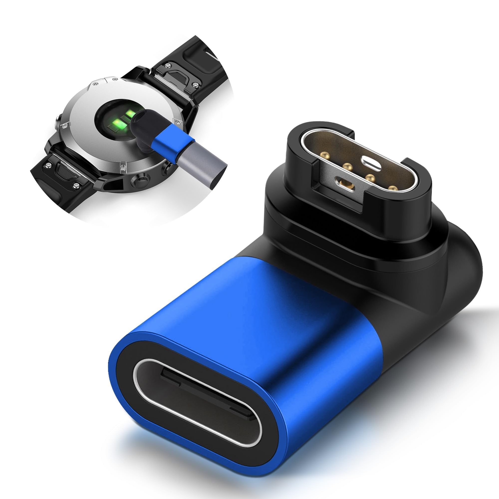 【送料無料】Seltureone【新登場】Garmin(ガーミン)用変換アダプター（1個）L型 Type-Cケーブル対応 Garmin変換マイクロ ガーミン充電ケーブル Forerunner570/970/vivoactive6/5/Approach s50/s44/s70/Instinct 3/Venuシリーズ/Fenixシリーズなど汎用（ブルー）