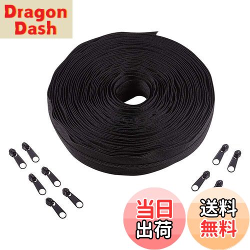 【送料無料】BENECREAT #3全長10mナイロンファスナーセット 黒色ファスナーテープ 20個プラスチック引き手 スライダー交換 ジッパー修理 服装 バッグ ジッパー交換 修理キット 裁縫