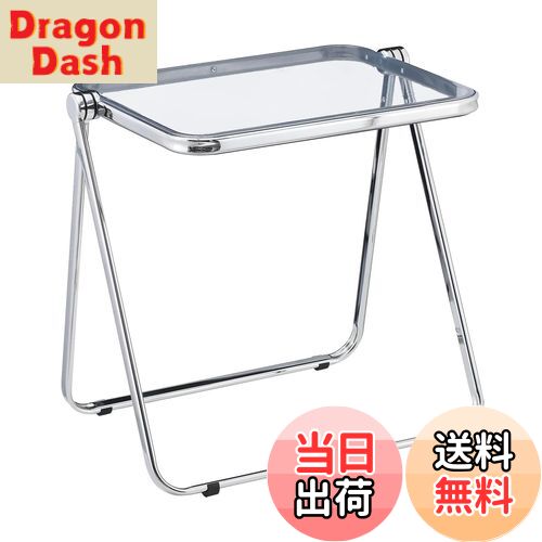 【送料無料】KAIHAOWIN 折りたたみテーブル クリア 50x64x70cm 透明テーブル フォールディングテーブル 折り畳みデスク テーブル コンパクト 角が丸い 折り畳み 机 軽量 北欧 インテリア クリア