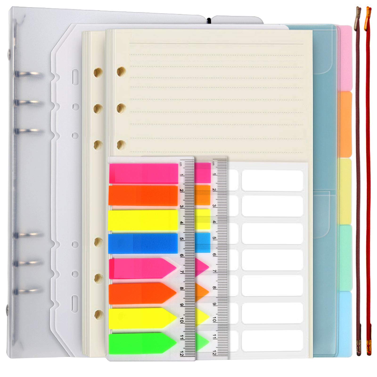 【送料無料】LEOBRO システム手帳セット システム手帳リフィル A5サイズ 2冊セット リフィルファイル PP製カラーインデックス クリアポケット リフター 付箋付け 横罫 6穴 クリーム バインダー 透明PP製 ノート ビジネス手帳 メモ保管用 PP