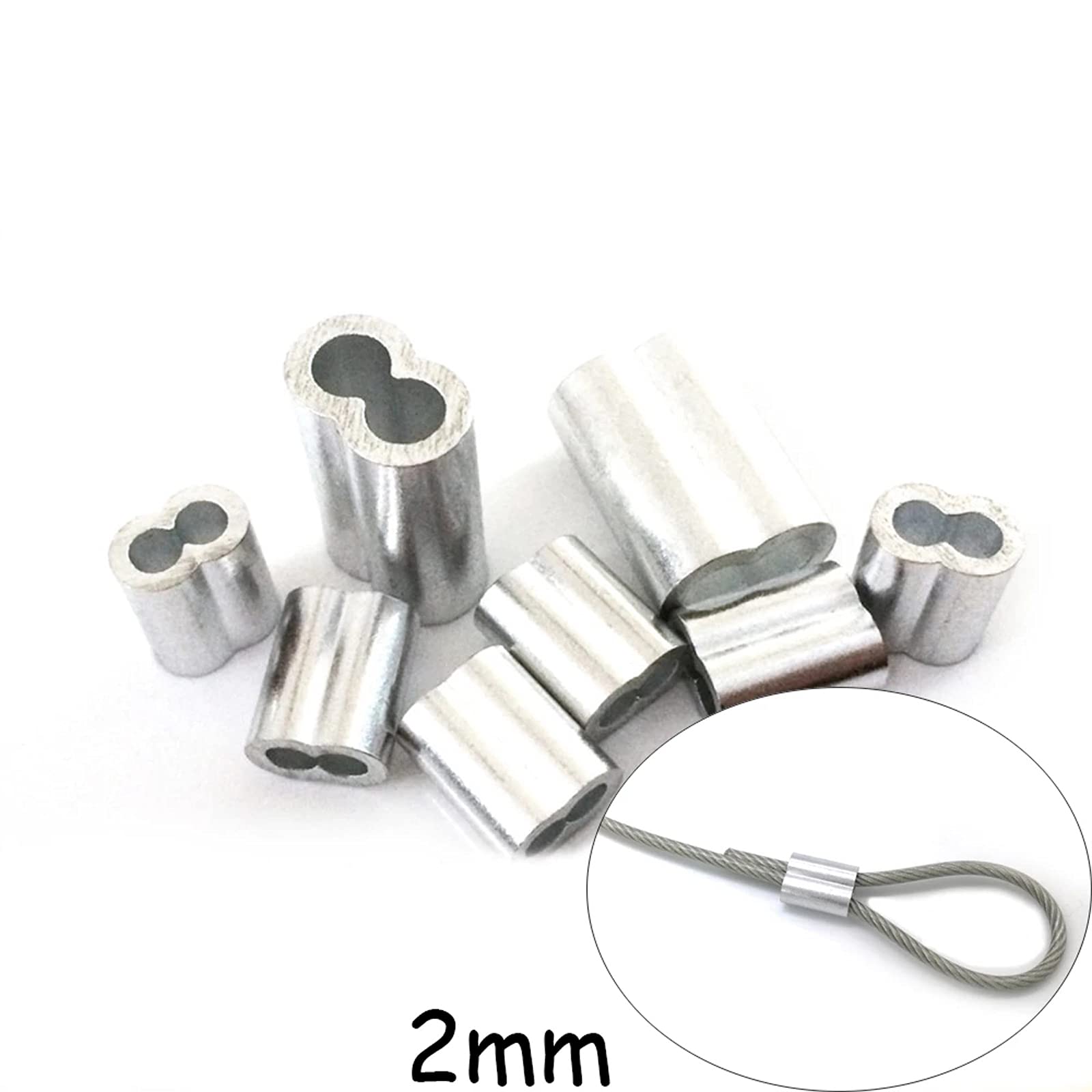 【送料無料】ワイヤーロープスリーブ 100個入り 1.2mm/1.5mm/2mm/3mm/4mm アルミニウム アルミスリーブ 8文字型 アルミクリンプループ アルミクランプ管 ワイヤーロープ用 かしめ機固定 (2mm) dragondash-10130527 DragonDash楽天市場店 サンプル画像3