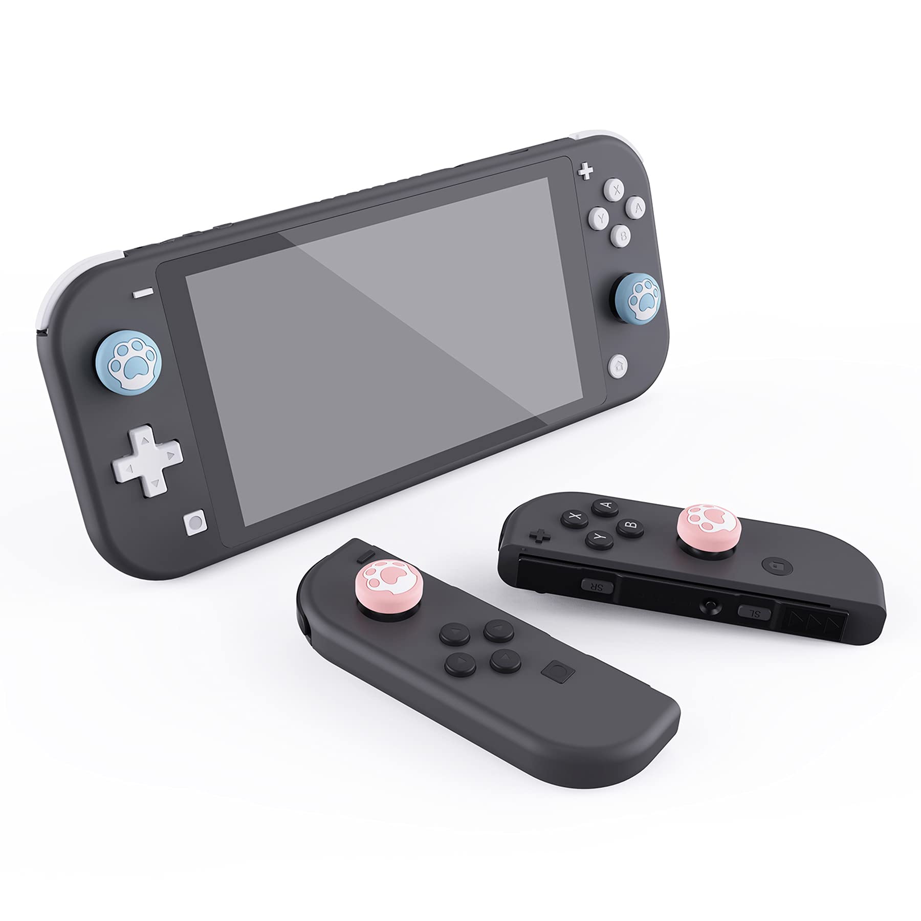DragonDash楽天市場店の【送料無料】eXtremeRate PlayVital可愛いスイッチサムグリップキャップ、Nintendo Switchに対応用＆Nintendo Switch Liteに対応用&NS OLEDに対応用ジョイスティックキャップ、Joy-Conコントローラー用のシリコンアナログカバー親指スティックグリップ【猫の肉球バージョ｜アングル2