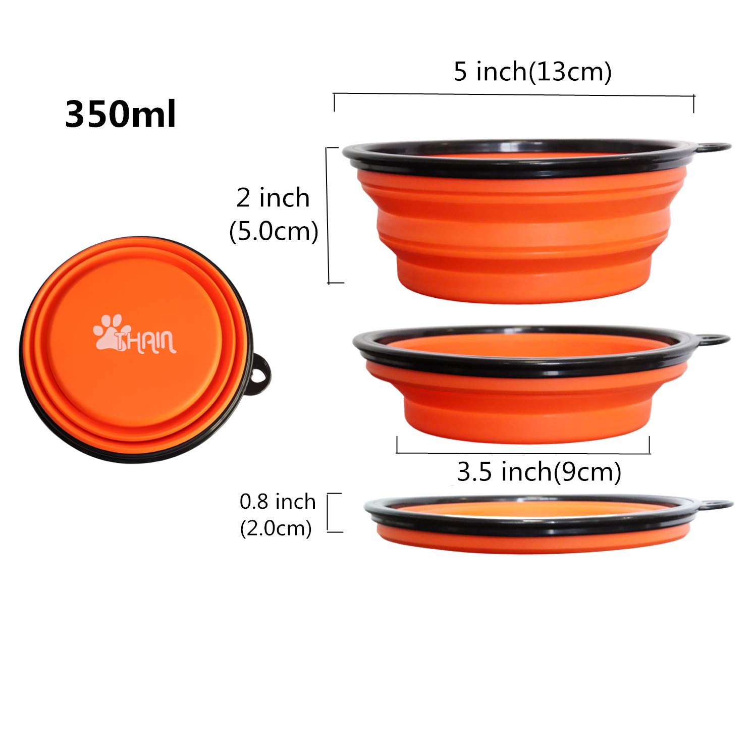 【送料無料】THAIN 犬 水飲み 携帯用 散歩用 折りたたみ式 ペット給水器 容量350ML シリコン製 コンパクト 水やり用品 持ち運び便利 ペットボウル カラビナ 付き 給水器 給餌器 旅行用 (オレンジ) dragondash-10165768 DragonDash楽天市場店 サンプル画像2