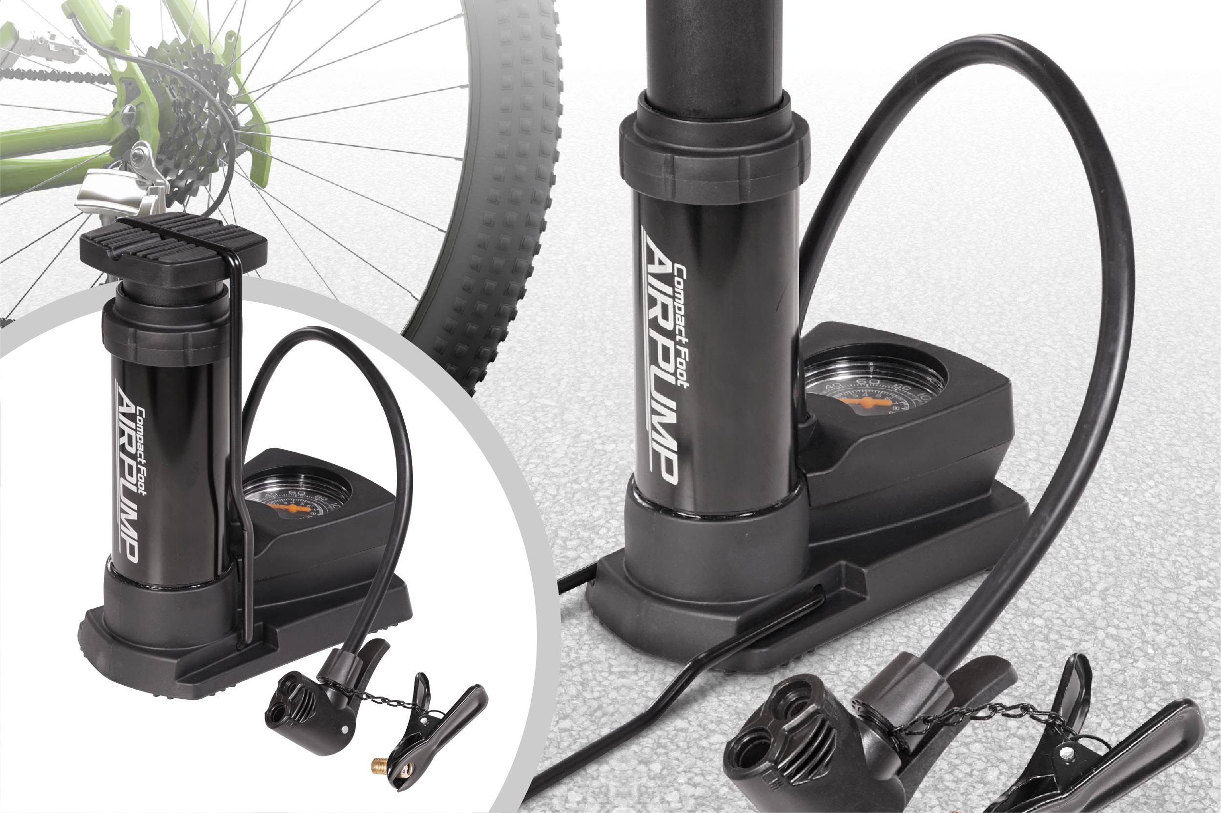 コンパクトエアーポンプ 空気入れ 自転車 ボール 浮き輪空気圧ゲージ付き 便利