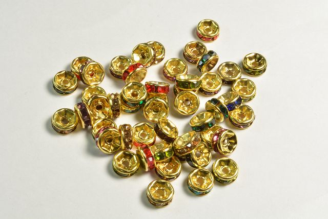 乐天商城 - ビーズクラブ ロンデル メタルビーズ スペーサー カラーアソート ミックス 6mm 金 平型 45個セット ブレスレット