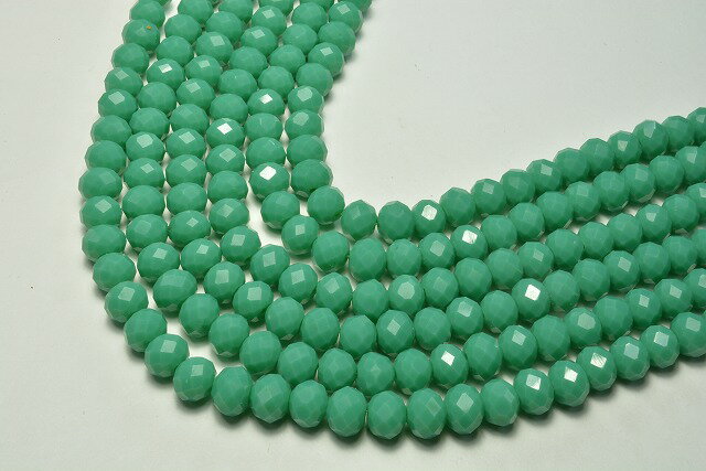 ビーズクラブ ガラスビーズ ボタンカット No.54 8mm グリーン 連売り ビーズパーツ ネックレス ブレス..