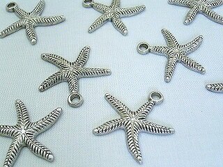 乐天商城 - ビーズクラブ チャーム ヒトデ 海星 銀 10個 24mm チャーム キーホルダー ネックレス 飾り ピアス