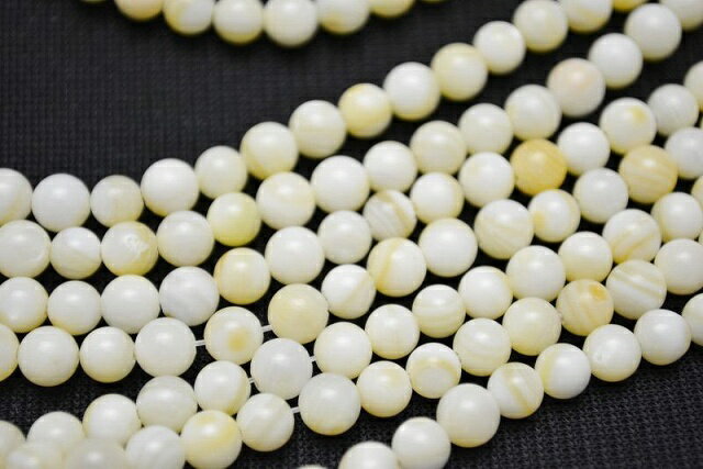 一連 約40cm シェルパール マーブルクリーム ラウンド 6mm 連売り シェル パール 貝 パワーストーン ブレスレット 天然石 ビーズクラブ