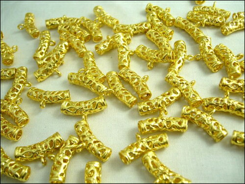 ビーズクラブ チャーム 金 透かし筒 大 8個 19mm チャーム キーホルダー ネックレス 飾り ピアス