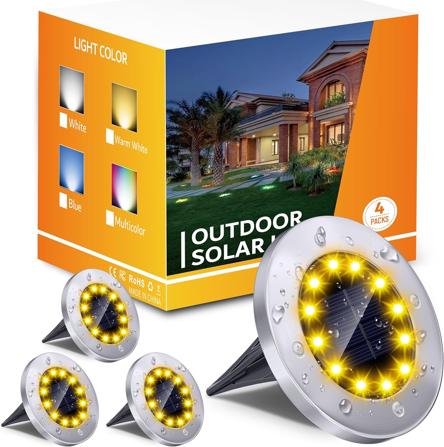 ソーラーライト 埋め込み式 ガーデンライト 屋外 太陽光パネル充電 置き型 防水 自動点灯 ソーラー センサーライト（暖色）