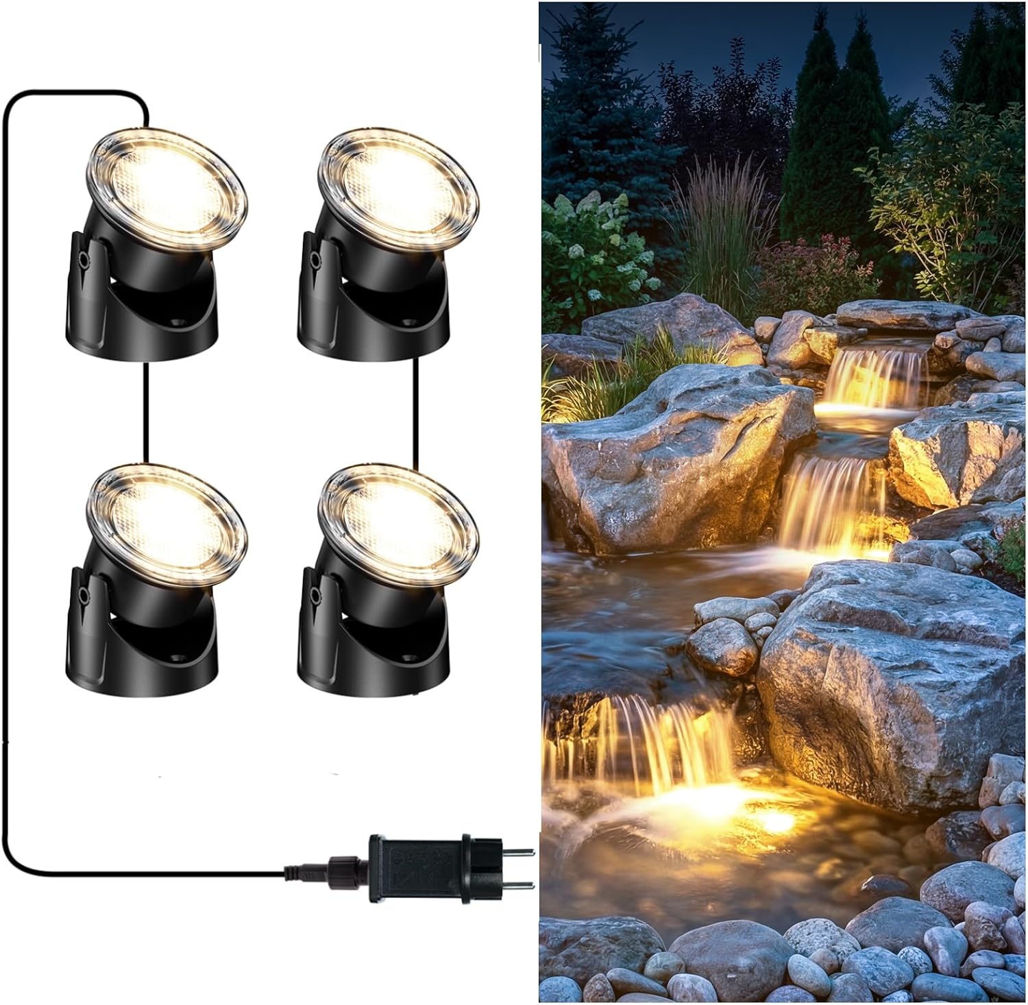 Rakuten - 池 ライト 4in1 2500LM 超薄型 水中ライト IP68防水 屋外 スポットライト 32灯 LED 池用照明 パティオ 噴水 庭園 プール 滝 装飾灯 温白色 3200K 簡単設置 コードレス 長時間点灯 景観照明 ファウンテンライト ガーデンライト