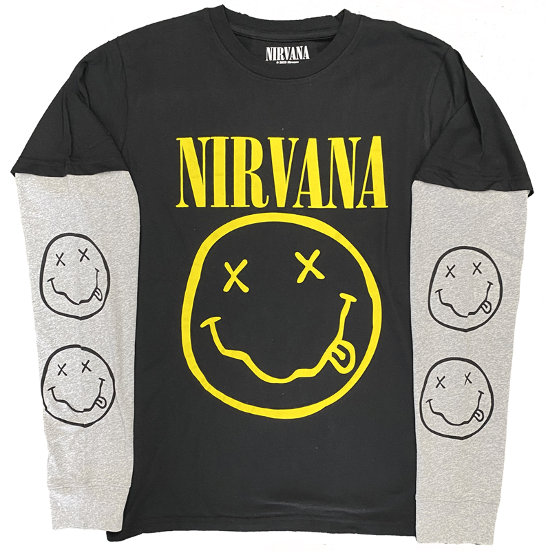ニルヴァーナ・NIRVANA・HAPPY FACE LAYERED LONG SLEEVE・長袖・ロングスリーブ・Tシャツ・ロックTシャツ・オフィシャル商品