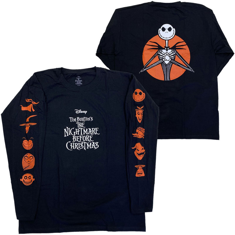 NIGHTMARE BEFORE CHRISTMAS ナイトメア ビフォア クリスマス ALL CHARACTERS ORANGE ロングスリーブ 長袖 映画Tシャツ DISNEY