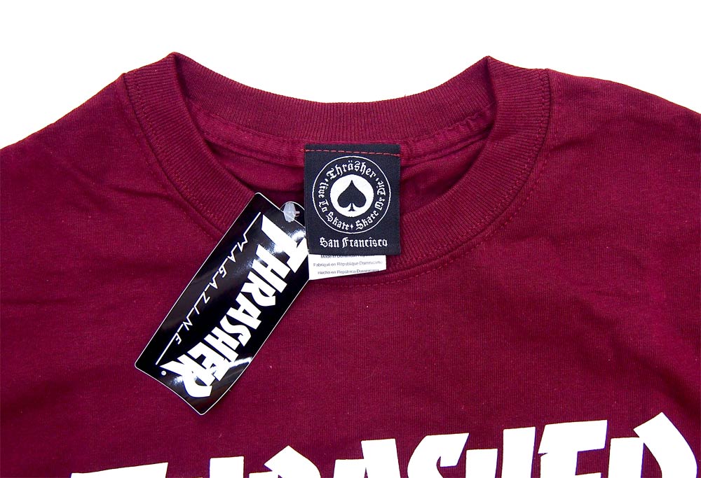 スラッシャー THRASHER MAGAZINE LOGO バーガンディ Tシャツ ミディアムサイズ ステッカー プレゼント 正規品 2