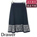 【中古】ドゥロワー Drawer 台形スカート フリンジ 切り替えデザイン ミラノリブ ネイビー 紺 送料無料 6524-299-1336 g1227y006-...